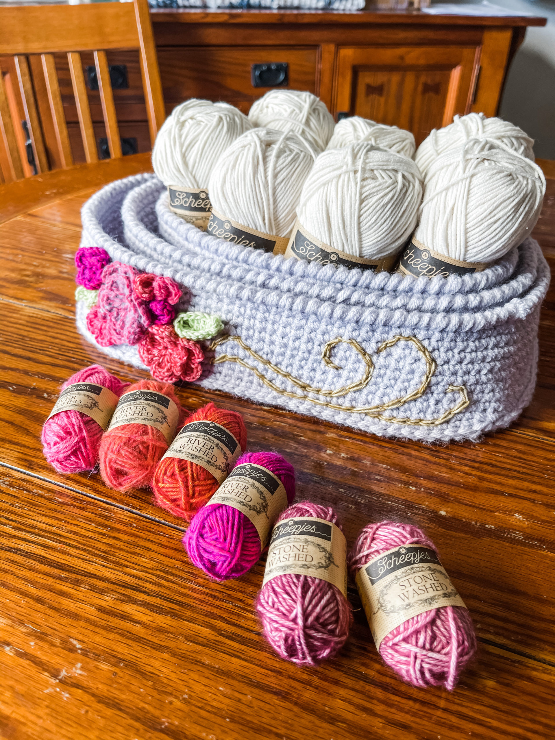 Final Reveal: Crochet Nesting Baskets with Wooden Base, cypress